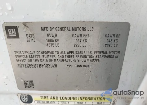 2011 Chevrolet Malibu 1Lt z USA, uszkodzony, nr VIN 1G1ZC5EU7BF132026